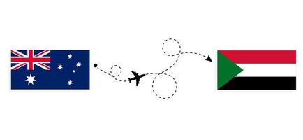 flyg och resor från Australien till Sudan med passagerarflygplan vektor