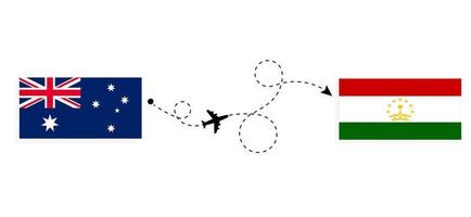 flyg och resor från Australien till Tadzjikistan med resekoncept för passagerarflygplan vektor