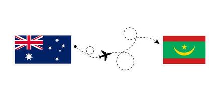 Flug und Reise von Australien nach Mauretanien mit dem Reisekonzept für Passagierflugzeuge vektor