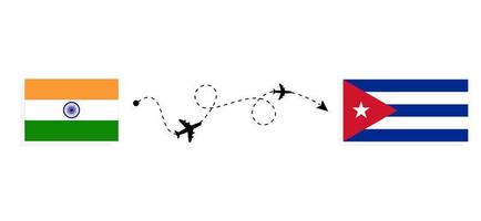 Flug und Reise von Indien nach Kuba mit dem Reisekonzept für Passagierflugzeuge vektor
