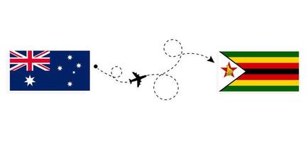 Flug und Reise von Australien nach Simbabwe mit dem Reisekonzept für Passagierflugzeuge vektor