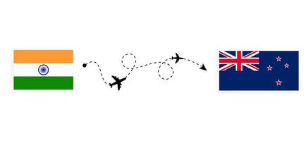 Flug und Reise von Indien nach Neuseeland mit dem Reisekonzept für Passagierflugzeuge vektor