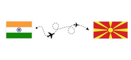 flyg och resor från Indien till Makedonien med resekoncept för passagerarflygplan vektor