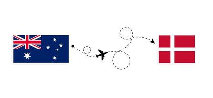 Flug und Reise von Australien nach Dänemark mit dem Reisekonzept für Passagierflugzeuge vektor
