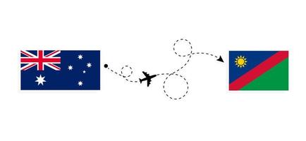 Flug und Reise von Australien nach Namibia mit dem Reisekonzept für Passagierflugzeuge vektor