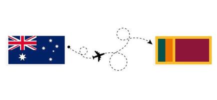 flyg och resor från Australien till Sri Lanka med passagerarflygplan vektor