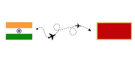 flyg och resor från Indien till montenegro med passagerarflygplan vektor