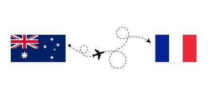 Flug und Reise von Australien nach Frankreich mit dem Reisekonzept für Passagierflugzeuge vektor