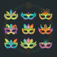 Mardi gras mask ikon malluppsättning vektor