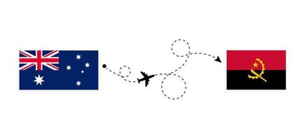 flyg och resor från Australien till angola med passagerarflygplan vektor