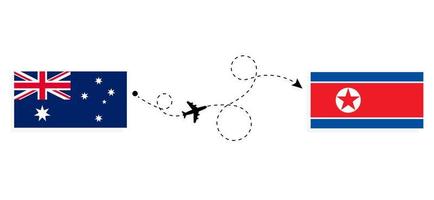 flyg och resor från Australien till Nordkorea med resekoncept för passagerarflygplan vektor