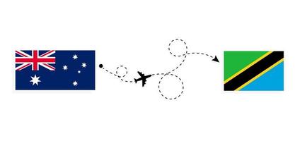 flyg och resor från Australien till Tanzania med resekoncept för passagerarflygplan vektor