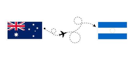 Flug und Reise von Australien nach Nicaragua mit dem Reisekonzept für Passagierflugzeuge vektor