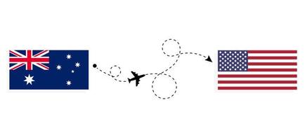 Flug und Reise von Australien in die USA mit dem Reisekonzept für Passagierflugzeuge vektor