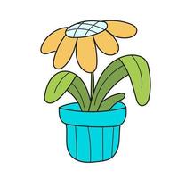 einfaches Cartoon-Symbol. Blume in einem blauen Topf. eine Hauspflanze, ein botanischer Blumentopf. vektor