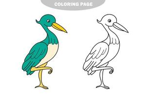 enkel målarbok. söt tecknad målarbild fågelillustration. stork, häger vektor