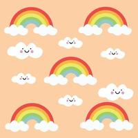 süßes Regenbogen- und Wolkentexturmusterkonzept für orangefarbenen Hintergrund für Kinder vektor