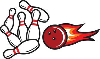 Bowling-Pins und Ball in Flammen vektor