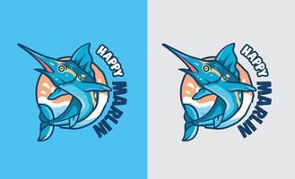 söt fisk marlin tecknad illustration för logotyp och media premium vektor