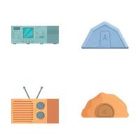 einstellen von Jahrgang Elektronik und Camping Zelt Symbole vektor