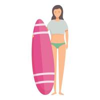 Frau mit Surfbrett auf Weiß Hintergrund vektor
