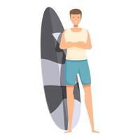 Illustration von ein entspannt jung Mann halten ein Surfbrett, bereit zum das Wellen vektor