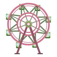 Grafik von ein beschwingt Rosa Ferris Rad mit Grün Sitze auf ein Weiß Hintergrund vektor