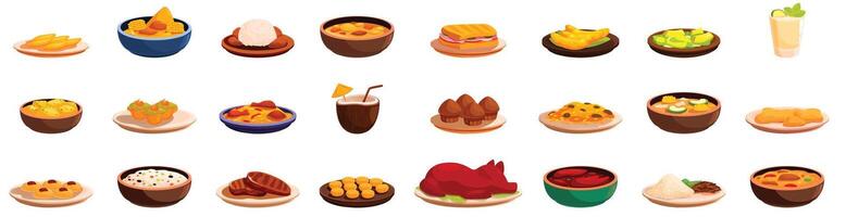 kubanisch Küche Symbole einstellen . ein Sammlung von Essen Artikel im verschiedene Formen und Größen, einschließlich Schalen, Platten vektor