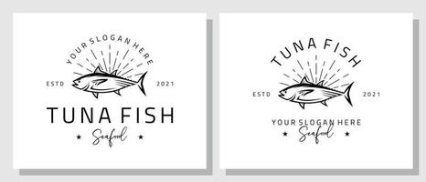 Meeresfrüchte Thunfisch frischer Lachs Vintage Luxus-Logo-Design vektor