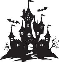 halloween slott silhuett illustration vit bakgrund vektor