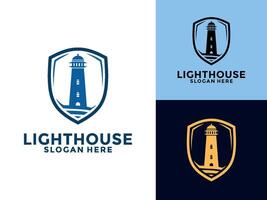 Leuchtturm Schild Logo. Hafen Symbol. Licht Leuchtfeuer Symbol. maritim Turm Logo Illustration. vektor