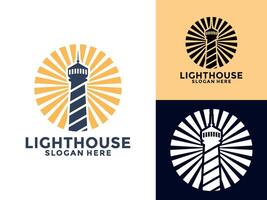 Leuchtturm Logo. Hafen Symbol. Licht Leuchtfeuer Symbol. maritim Turm Logo Illustration. vektor