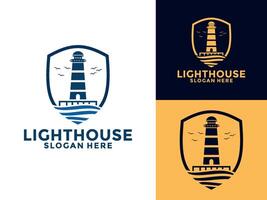 Leuchtturm Schild Logo. Hafen Symbol. Licht Leuchtfeuer Symbol. maritim Turm Logo Illustration. vektor