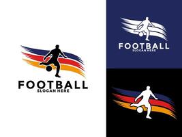 Fußball Fußball Logo , Fußball Fußball mit Spieler und Ball Logo Design Vorlage vektor