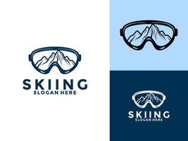 Skifahren und Winter Sport Logo , Snowboard oder Ski mit Brille und Berg Logo Design Vorlage vektor