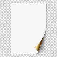 Weiß realistisch Papier Seite mit golden Ecke vektor