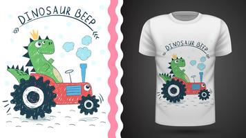 Dino med traktor - idé för tryckt t-shirt