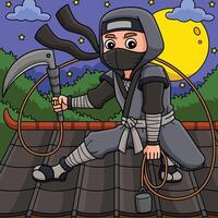 Ninja mit ein kusarigama farbig Karikatur vektor