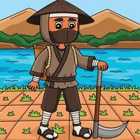 Ninja verkleidet wie ein Farmer farbig Karikatur vektor