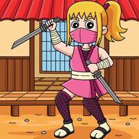 Ninja Kunoichi zwei kurz Katanas farbig Karikatur vektor