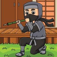 Ninja mit ein Schlag Gewehr farbig Karikatur Illustration vektor