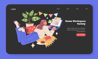 Zuhause Arbeitsplatz Vielfalt Illustration ein entspannt Fachmann engagiert im Arbeit inmitten ein gemütlich und bunt Zuhause Umfeld, Komplett mit Pflanze und festlich Dekor Illustration vektor