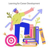 inlärning för karriär utveckling begrepp en figur steg mot karriär mål, symboliserar de resa av kompetensuppbyggnad genom utbildning illustration vektor