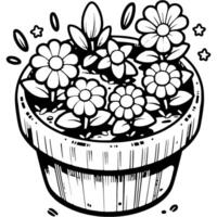 Blühen Zier Pflanze im Keramik Topf im einfarbig. wachsend Innen- Blumen. einfach minimalistisch im schwarz Tinte Zeichnung auf Weiß Hintergrund vektor