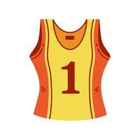 Sport Jersey Symbol. bunt Gelb T-Shirt mit rot Nummer eins. Uniform zum Fußball, Basketball, Fußball, Betrieb. Vorderseite Aussicht von Fitness Kleidung. Hand gezeichnet Karikatur Clip Art. isoliert auf Weiß vektor