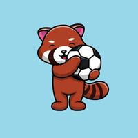 söt röd panda håller fotboll vektor ikonillustration