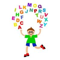 jonglerar alfabetet glad liten pojke vektor