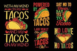 Tacos Typografie Schriftzug T-Shirt Design Set mit Tacos Grafik Illustrationen Design vektor