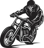 Leder Kreuzer grimmig Skelett Biker im schwarz grimmig Phantom Skelett Fahrer Emblem im Leder Jacke vektor