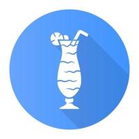 cocktail i orkanglas blå platt design lång skugga glyfikon. tumlare med hög dryck, citronskiva och halm. blandad alkoholdryck med rom och fruktjuice. vektor siluett illustration